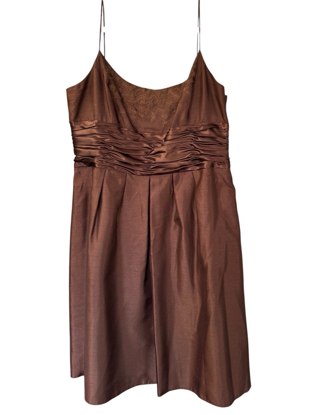 Jones Wear Brown Ruched Embroidered Cocktail Dress Size 14